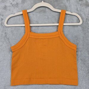 Out From Under Tank Top Womens M/L Orange Ribbed Cropped Square Neck Cami